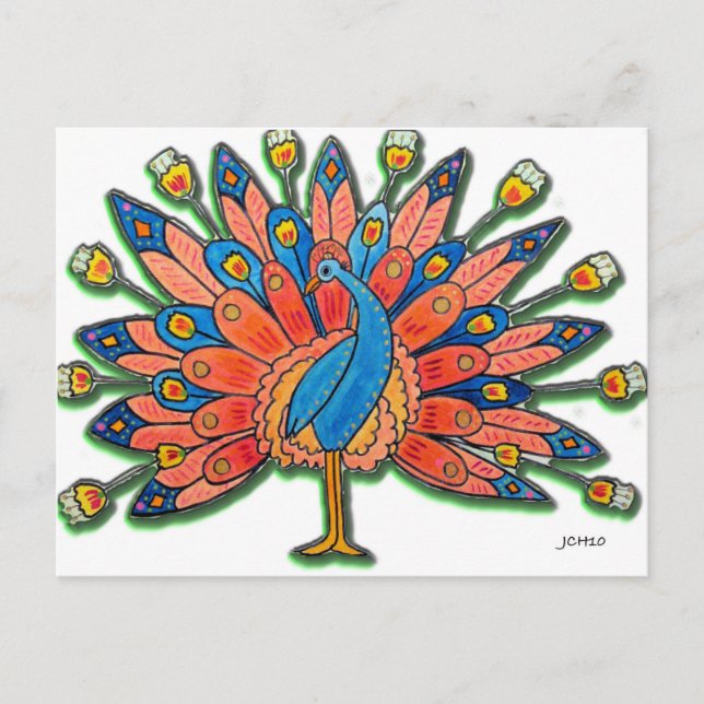 Cartão Postal Peacock de Aquarela (Frente)