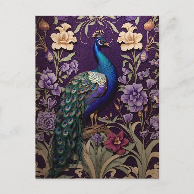 Cartão Postal Peacock Em Purple William Morris Inspirou (Frente)