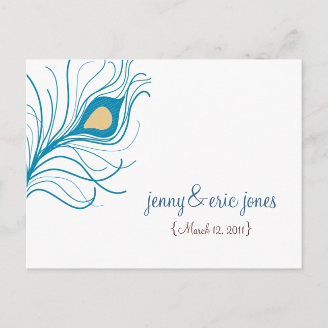 Cartão Postal Peacock Feather Wedding Obrigado Cartão-postal (Frente)