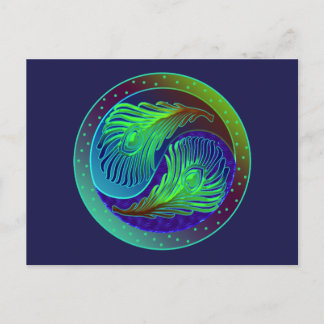 Cartão Postal Peacock Feathers 1 Yin Yang