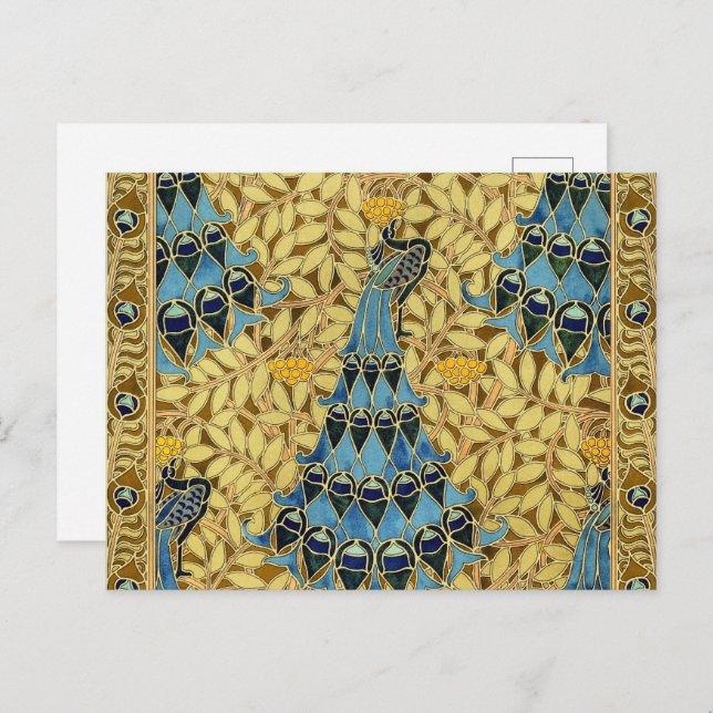 Cartão Postal Peacocks Birds Rowan Trees Art Nouveau (Frente/Verso)