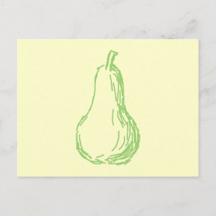 Cartão Postal Pear Sketch. Ilustração de linha em verde.