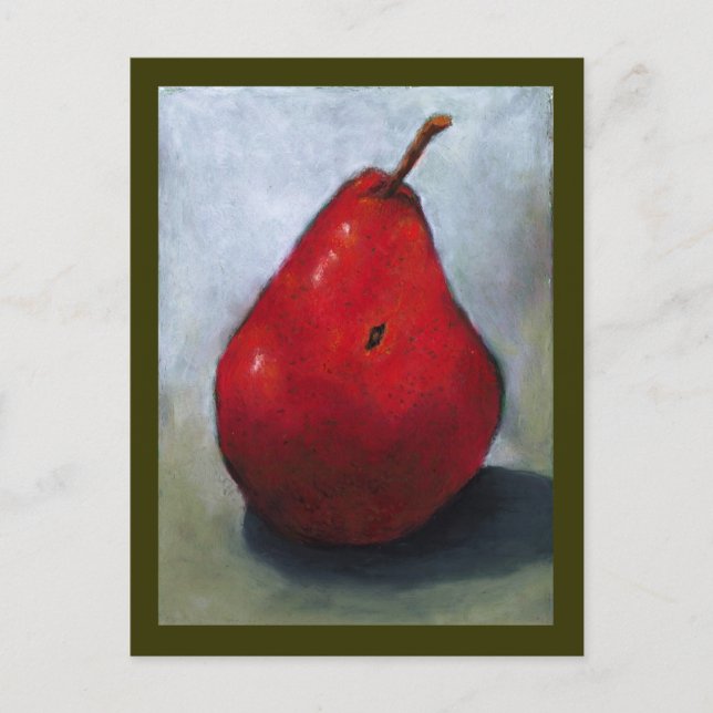 CARTÃO POSTAL PEAR VERMELHO: ARTE DE PASTEL DE PETRÓLEO: FRUTA (Frente)