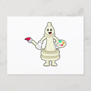 Cartão Postal Peça de xadrez Bispo como Pintor com Pincel & Cor