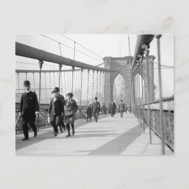 Cartão Postal Pedestres Brooklyn Bridge, 1909 (Frente)