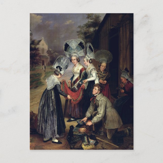 Cartão Postal Pedreiro vendendo escarpas para mulheres de Troia (Frente)