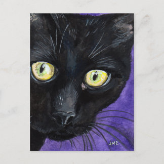 Cartão Postal Peekaboo | Ilustração de Aquarela de Gato Preto