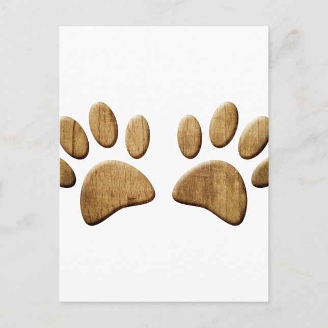 Cartão Postal Pegada de Pata de Cachorro de Madeira (Frente)