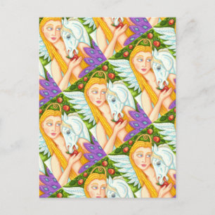 CARTÃO POSTAL PEGASUS DE ARTE FOLK E ATÉ EM JARDIM DE EDEN, CAV