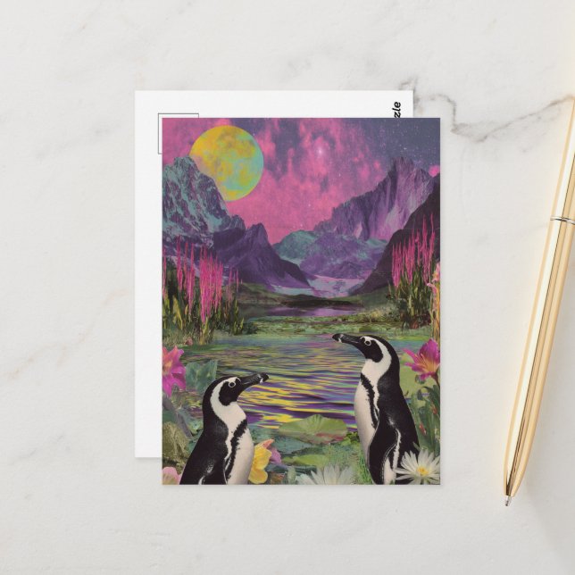 Cartão Postal Peguins Surreal Mídia mista (Frente/Verso In Situ)