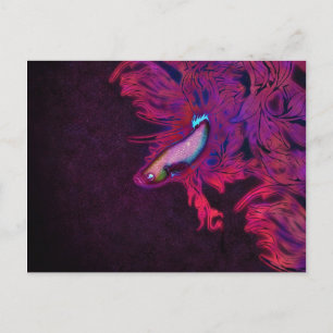 Cartão Postal Peixe Beta Rosa, Roxo e Azul Vibrante