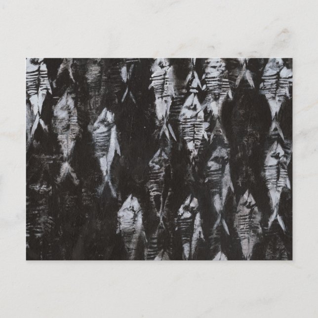 Cartão Postal Peixe Branco Fóssil em Fundo Preto (Frente)