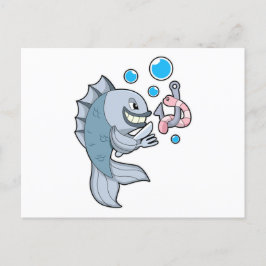 Cartão Postal Peixe com anzol e minhoca