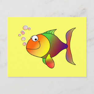 Cartão Postal Peixe de desenho animado colorido