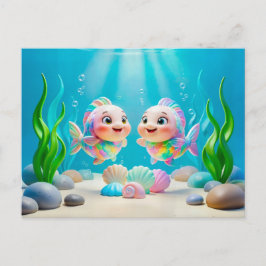 Cartão Postal Peixe de Peixes do Zodíaco 3D Fofo