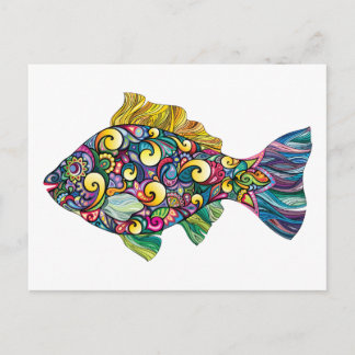 Cartão Postal Peixe divertido colorido