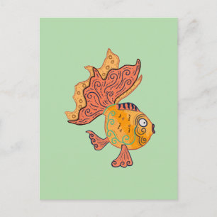 Cartão Postal Peixe Dourado Arte Popular Caprichosa Fantasia B