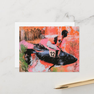 Cartão Postal Peixe Engraçado Jockey Número Doze