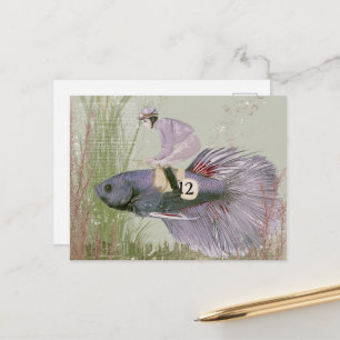 Cartão Postal Peixe Engraçado Jockey Número Doze Roxo