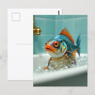 Cartão Postal Peixe engraçado no banho
