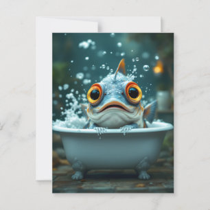 Cartão Postal Peixe engraçado no banho