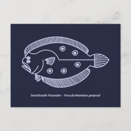 Cartão Postal Peixe-Flounder Divertido com Púrpura Leve no Azul