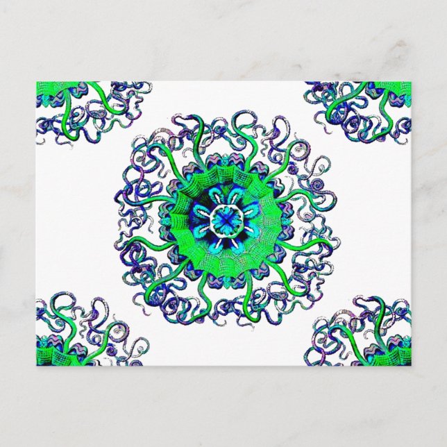 Cartão Postal Peixe-medusa-Pop de-arte Groovy MandalaTattoo (Frente)