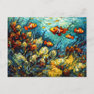Cartão Postal Peixe-palhaço em pintura de recife de coral girató