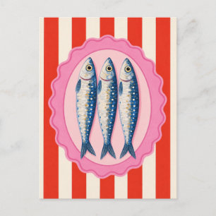 Cartão Postal Peixe Sardinha retrô Mediterrâneo Costeiro Náutico