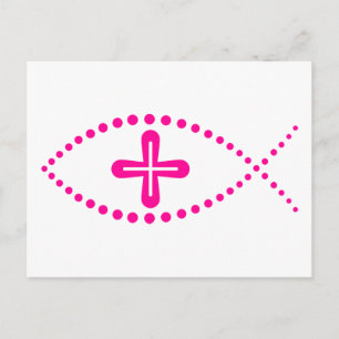 Cartão Postal Peixes Cristãos Rosa-Rosa-Ichthus