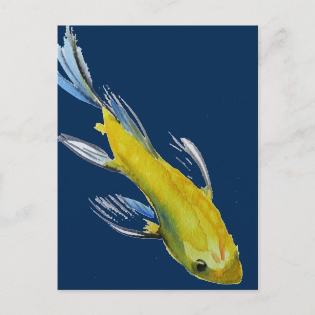Cartão Postal Peixes de aquarela amarelos koi japoneses (Frente)