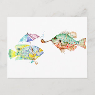 Cartão Postal Peixes - Dois Impressão de Arte de Peixe com pint