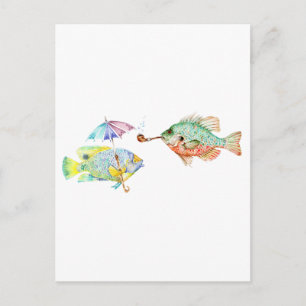 Cartão Postal Peixes - Dois Impressão de Arte de Peixe com pintu