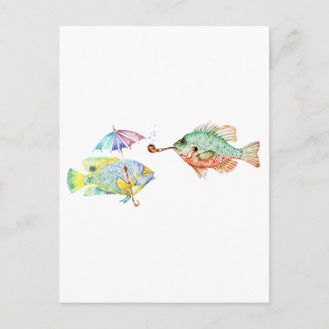 Cartão Postal Peixes - Dois Impressão de Arte de Peixe com pintu (Frente)