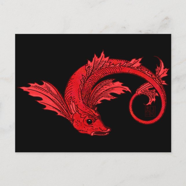 Cartão Postal Peixes Elementares Voadores Vermelhos de Fierce Fi (Frente)