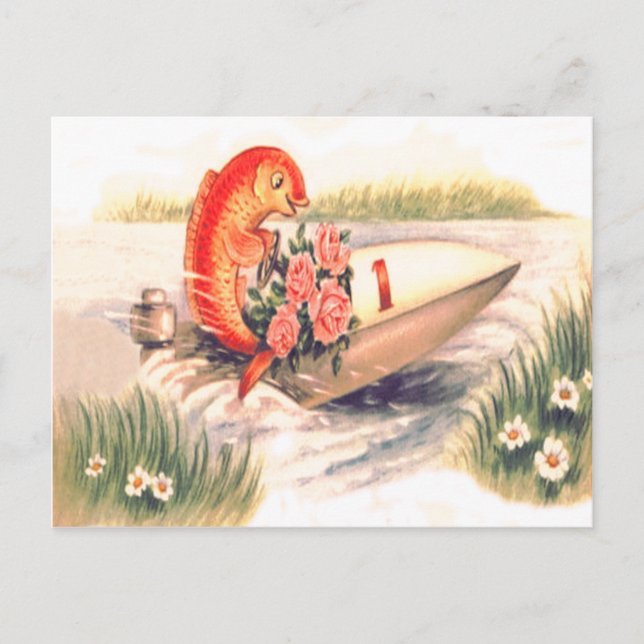 Cartão Postal Peixes-Goldfish Boat Rosa Daisy (Frente)