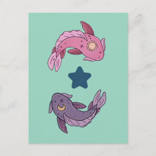 Cartão Postal Peixes Koi Sol e Lua Arte Celestial de Peixes