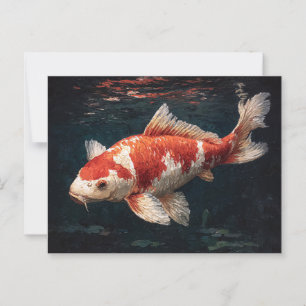 Cartão Postal Peixes Koi Vermelhos e Brancos Vibrantes