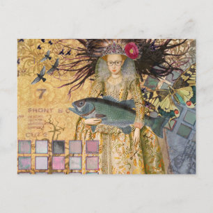 Cartão Postal Peixes Mulher Vintage Gótico Clássico