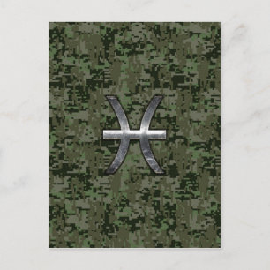 Cartão Postal Peixes Símbolo Zodiac Camuflagem Digital Woodland