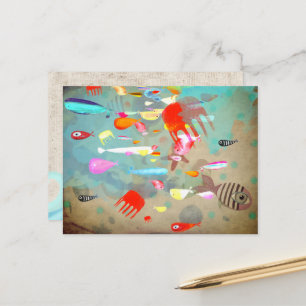 Cartão Postal Peixes Surfando Ondas