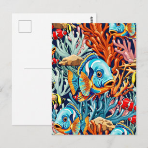 Cartão Postal Peixes Tropicais Vibrações Coloridas de Verão