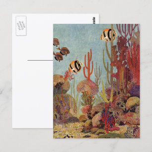 Cartão Postal Peixes Vintage no oceano, peixes corais tropicais