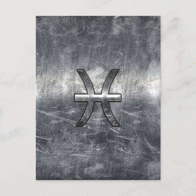 Cartão Postal Peixes Zodiac Sign in grunge Steel style impressão (Frente)