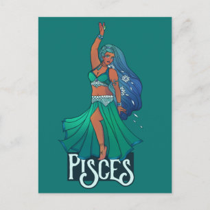 Cartão Postal Peixes Zodíaco dançarina do ventre Arte Astrologia
