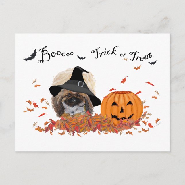 Cartão Postal Pekingese Halloween (Frente)
