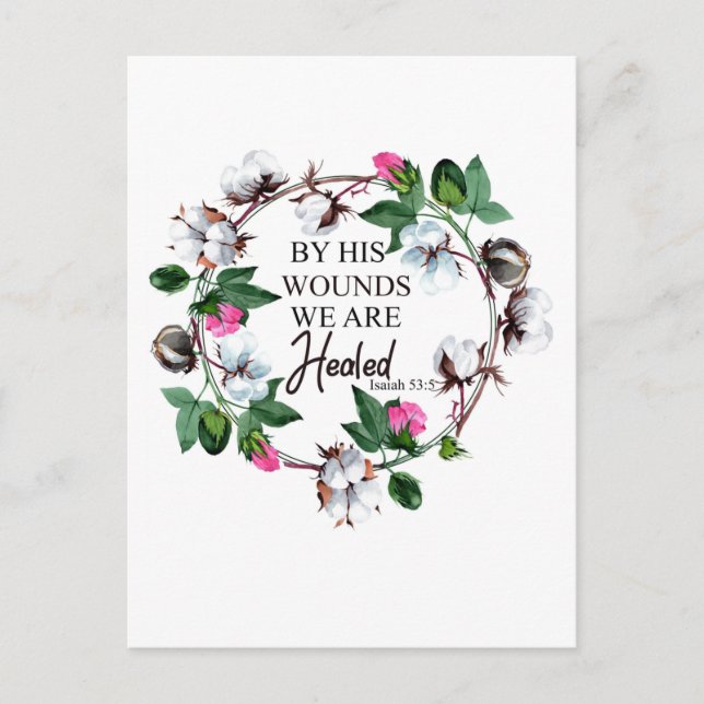 Cartão Postal Pelas Feridas Dele, Estamos Curados Isaías 53:5 (Frente)