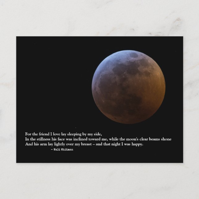 Cartão Postal "Pelo Amigo Que Amo" Walt Whitman Ama Poema (Frente)