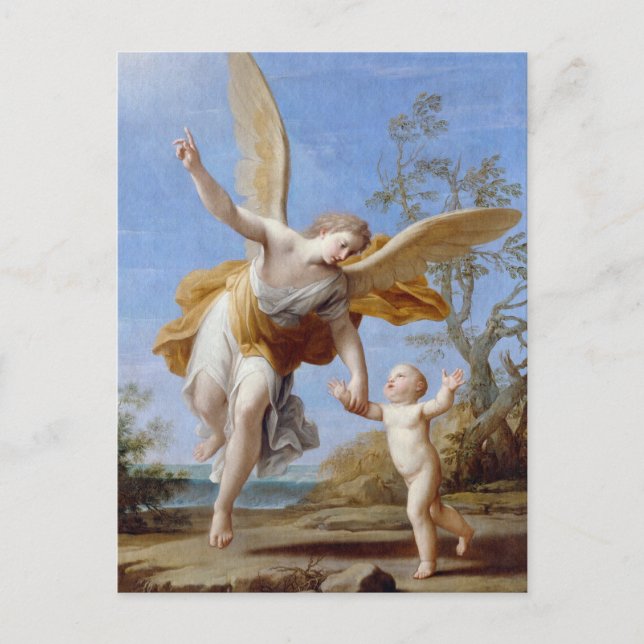 Cartão Postal Pelo Anjo e Criança do Seashore (Frente)