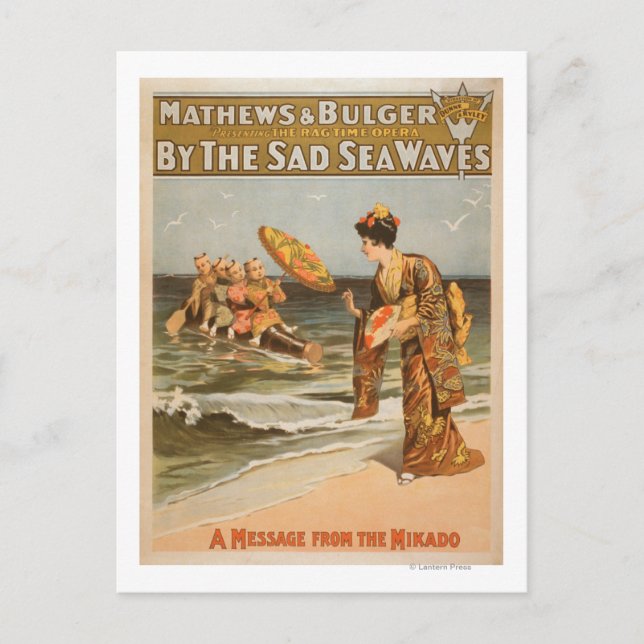Cartão Postal Pelo Mar Triste Ondas "Mensagem de Mikado" (Frente)